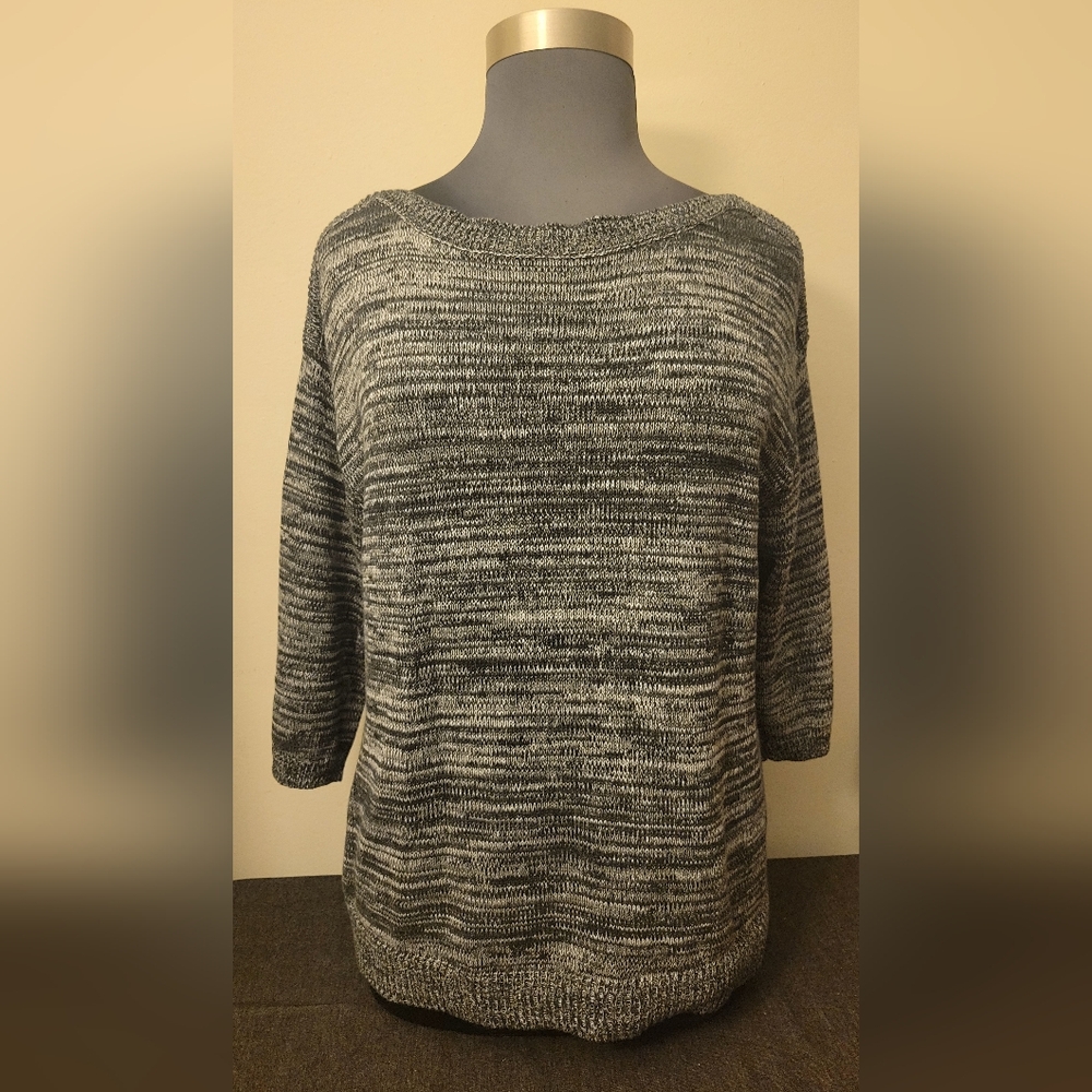 Karen Scott Black and Gray Boat Neck Sweater